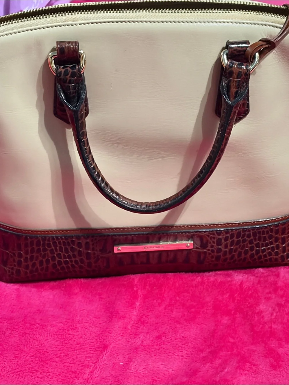 Brahmin Cream Satchel with Brown Croc Trim and Handles